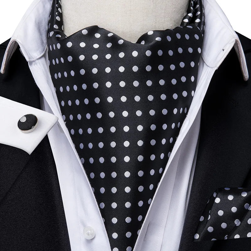 Hi-tie Silk Men's Ascot Pocket Square Cufflinks Jacquard Floral Qme AS-1020