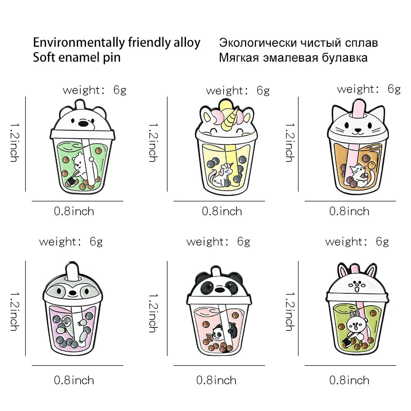 Cute Bubble Cat Penguin Boba Tea Enamel Pins Tapioca Milk Tea Lapel Pin Animal Badges Bag Kitty Brooches for Gift Wholesale Qme