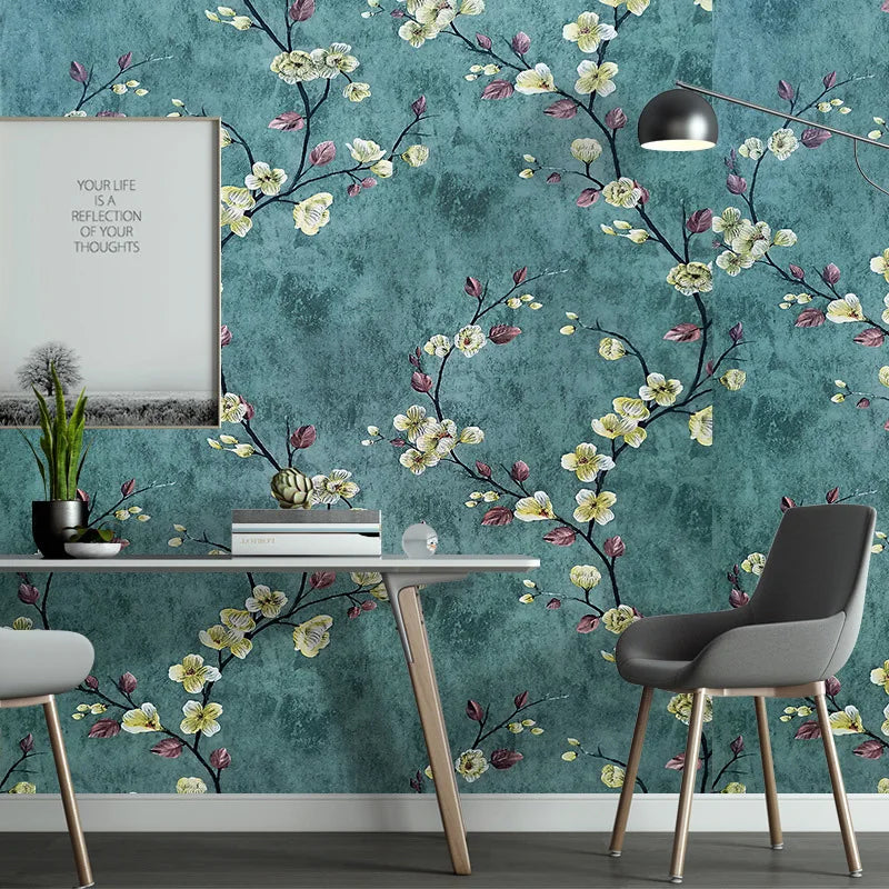 Green Floral Peel Stick Wallpaper Vintage Vinyl Stickers Flower&bird Qme