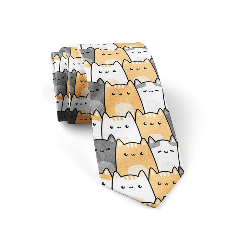 Men's Cute Print Tie Men Women Colourful Polyester Necktie Cat Dog Qme style4 China Mainland