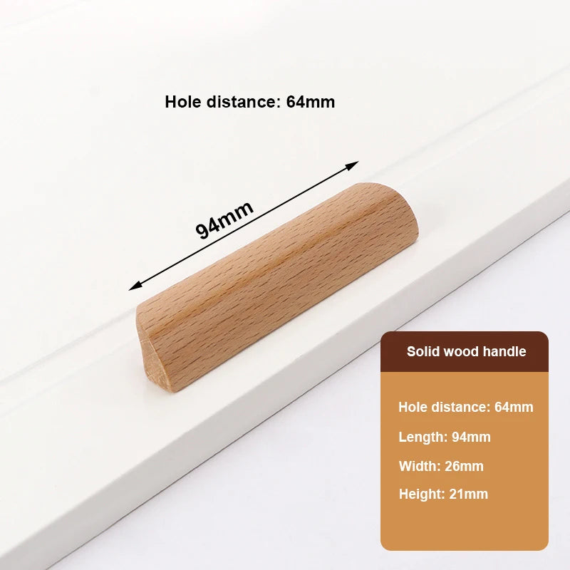 Wooden Furniture Handle Drawer Pulls Nordic Cabinet Solid Wood Handles Environmental Friendly Wardrobe Knob with Mounting Screws Qme Hole distance 64mm