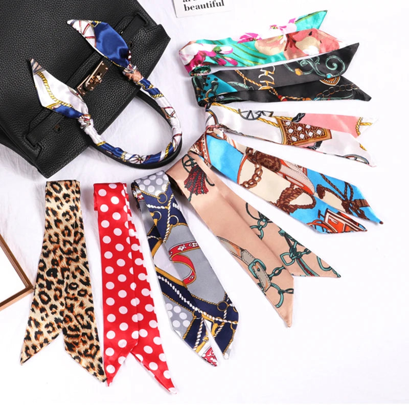 Print Flower Small Scarf Women Handle Bag Ribbons Fashion Head Long Qme