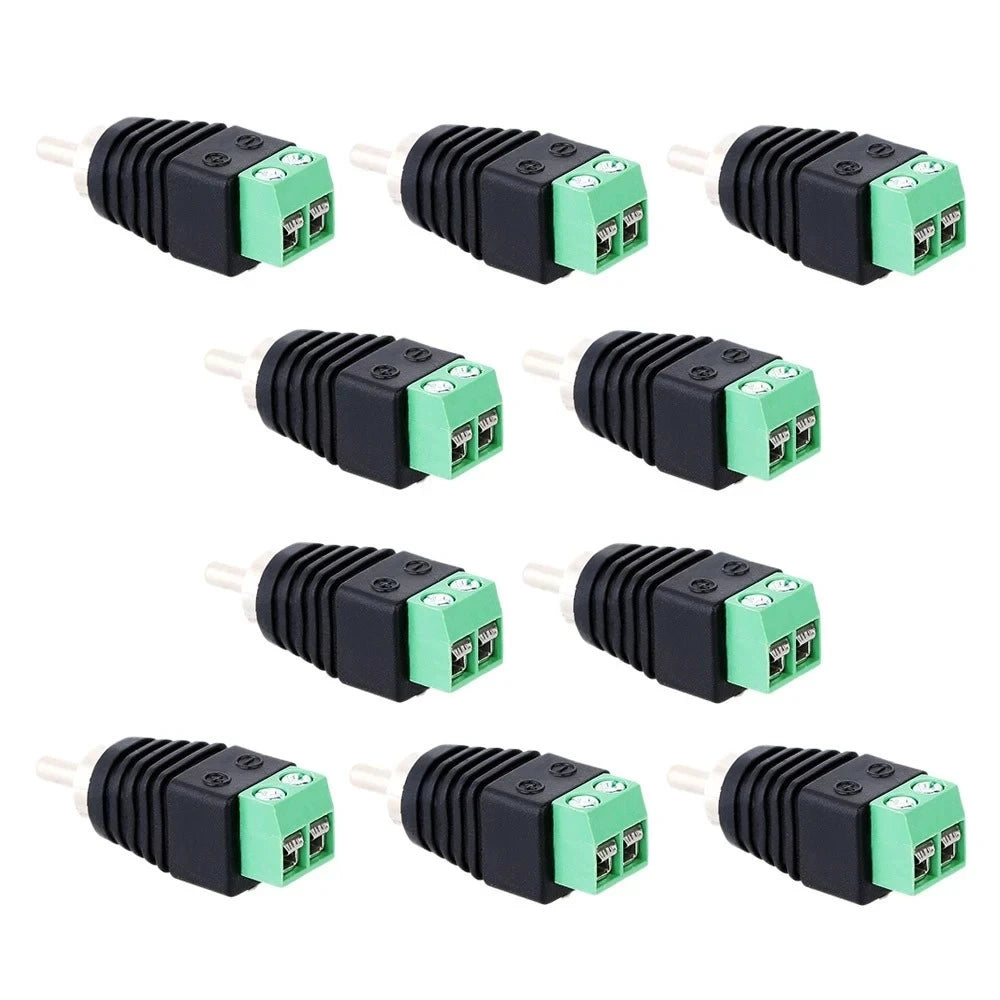 10PCS/LOT Coax Cat5 Cat6 to RCA Male Jack CCTV Camera Audio Terminal Plug Balun Connector Qme