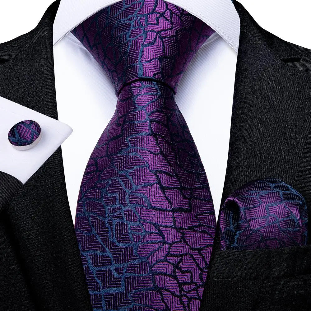 Hi-tie Light Purple Solid Silk Wedding Tie Men Hanky Cufflink Necktie Qme 1004
