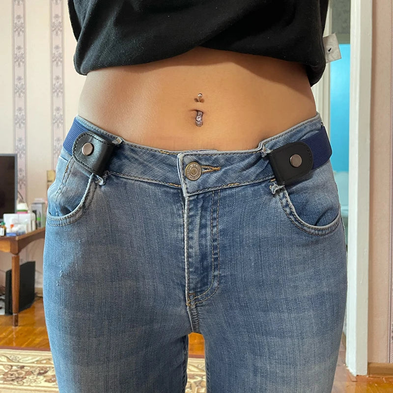 Belts Women Buckle-free Waist Jeans Pants No Buckle Stretch Elastic Qme