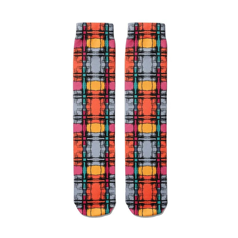 3D Cool Doodle Printing Socks Fashion Trend Hip Hop Thigh Colorful Qme style7 One Size China Mainland