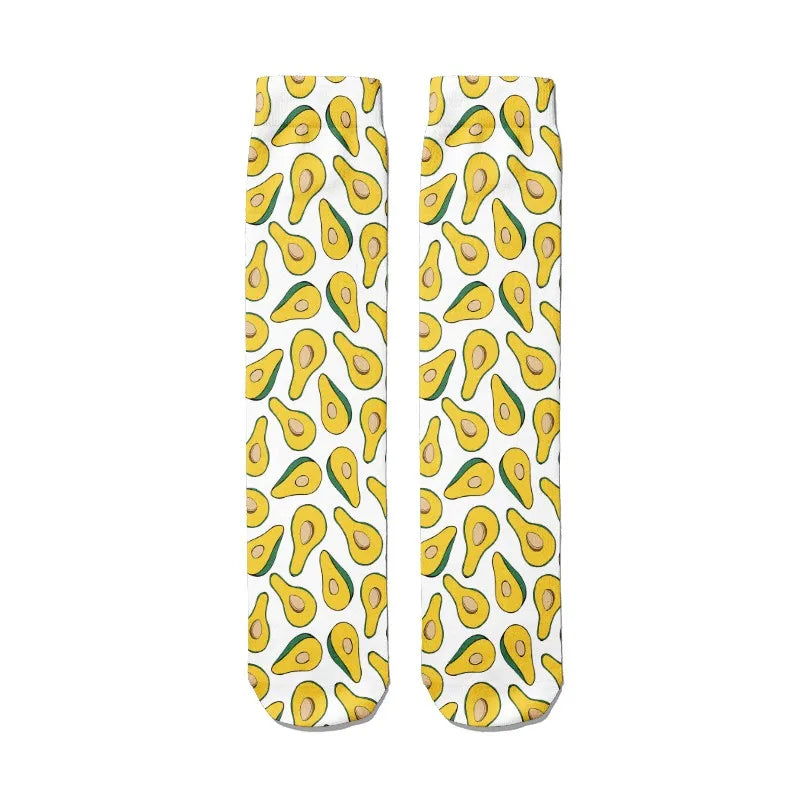 Kawaii Women Cotton Cartoon Fruit Straight Socks Avocado Breathable Qme style11 One Size China Mainland