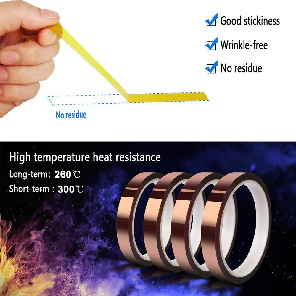 33M Gold High-Temperature Heat Resistant Adhesive Tape Polyimide 10-50MM Width No Residue for Masking Soldering Etc Qme