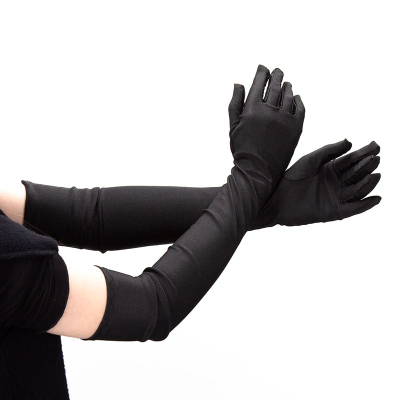 Classic Adult Black Opera Elbow Wrist Stretch Satin Finger Long Qme black length-52cm