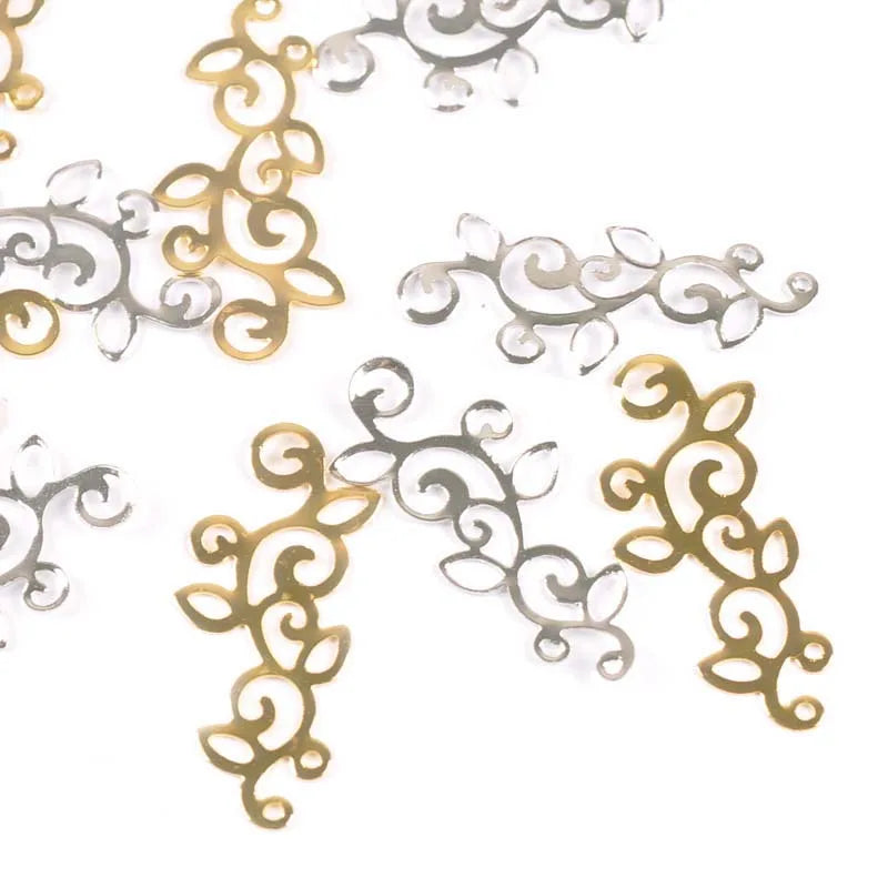 Gold Silver Metal Crafts Connectors Flower Filigree Wraps For DIY Scrapbook Jewelry Making Home Decor 30pcs 39x15.5mm yk0781 Qme