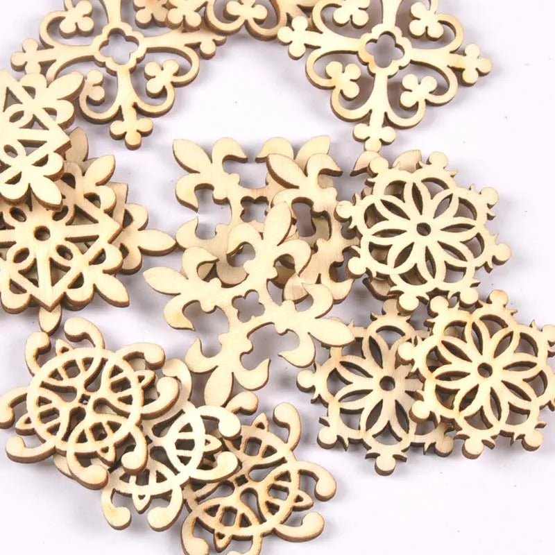 20Pcs 29mm Natural Wood Crafts DIY Scrapbooking Handmade Accessory Flower Lace Pattern Wooden Ornaments Home Decor Arts m2208 Qme