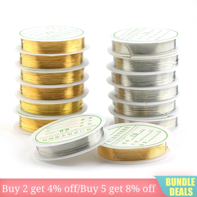 0.2mm-1mm Golden Silver Plated Copper Wire String Thread Metal Beading Wire for Necklace Bracelet Accessories Jewelry Making DIY Qme