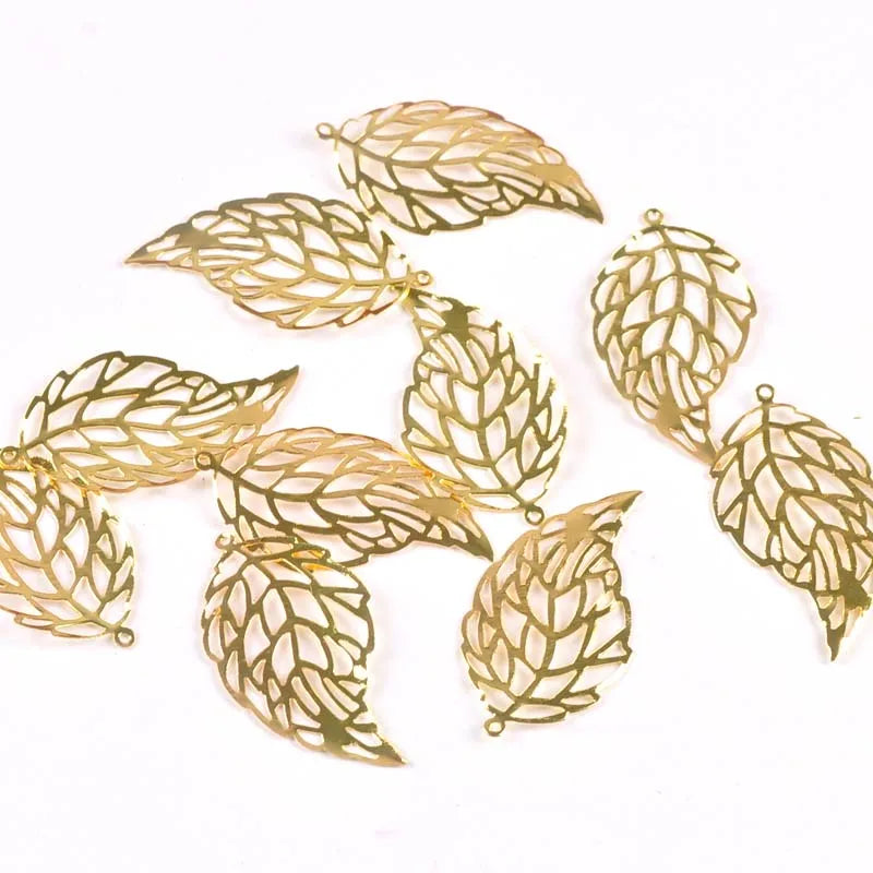 20pcs Metal Crafts Gold Silver Leaf Filigree Wraps Flower Connectors For DIY Scrapbook Home Decoration Handcraft 41x22mm yk0775 Qme