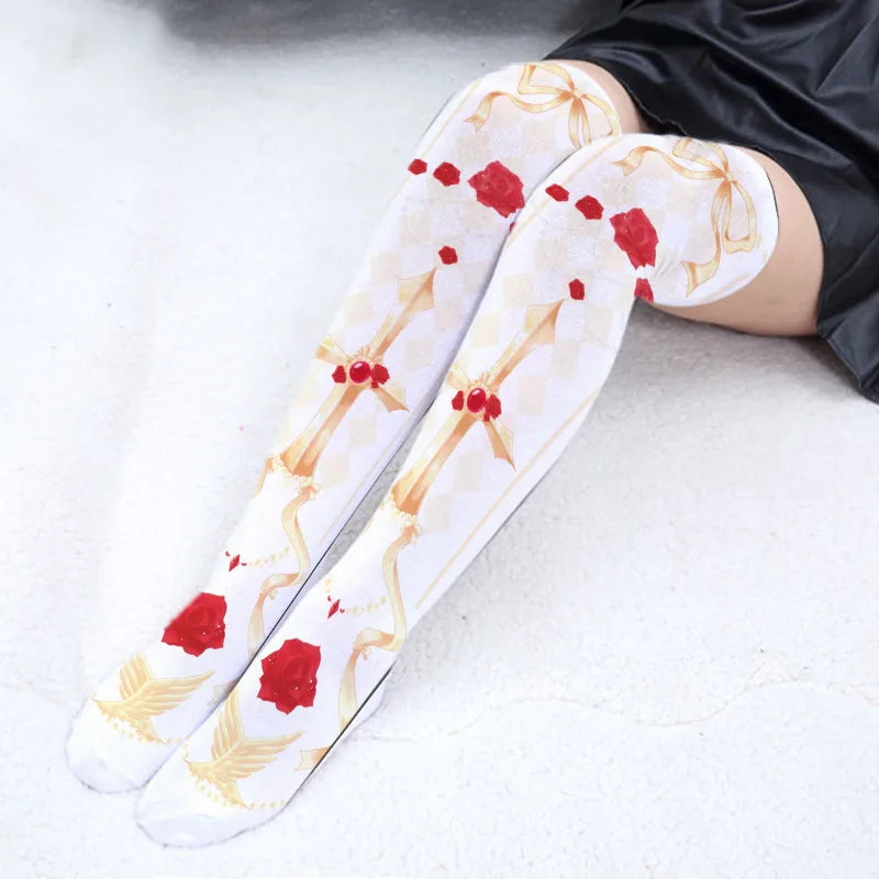 Pink Adorable Anime Tight Stocking Female 3D Printed Cute Strawberry Qme style5 One Size China Mainland