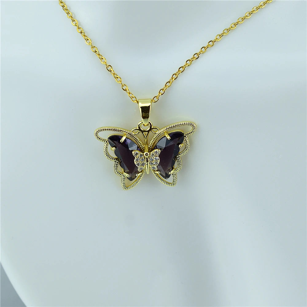 New Fashion Sweet Women Girl Heart Crystal Butterfly Pendant Necklace Jewelry Elegant Charm Jewelry Gifts Accessories Wholesale Qme 1