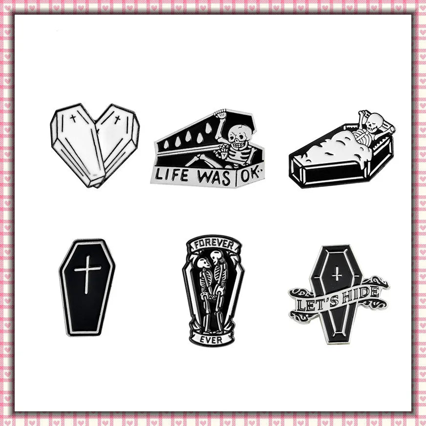 Gothic Dark Coffin Punk Enamel Pins Black Humor Brooches Badges Backpack Denim Shirt Lapel Pin Punk Dead Jewelry Gift Wholesale Qme