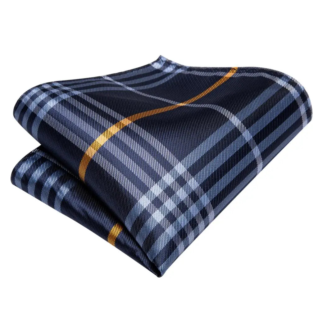 Designer Wedding Tie Men Blue White Plaid Handky Cufflink Red Gray Qme