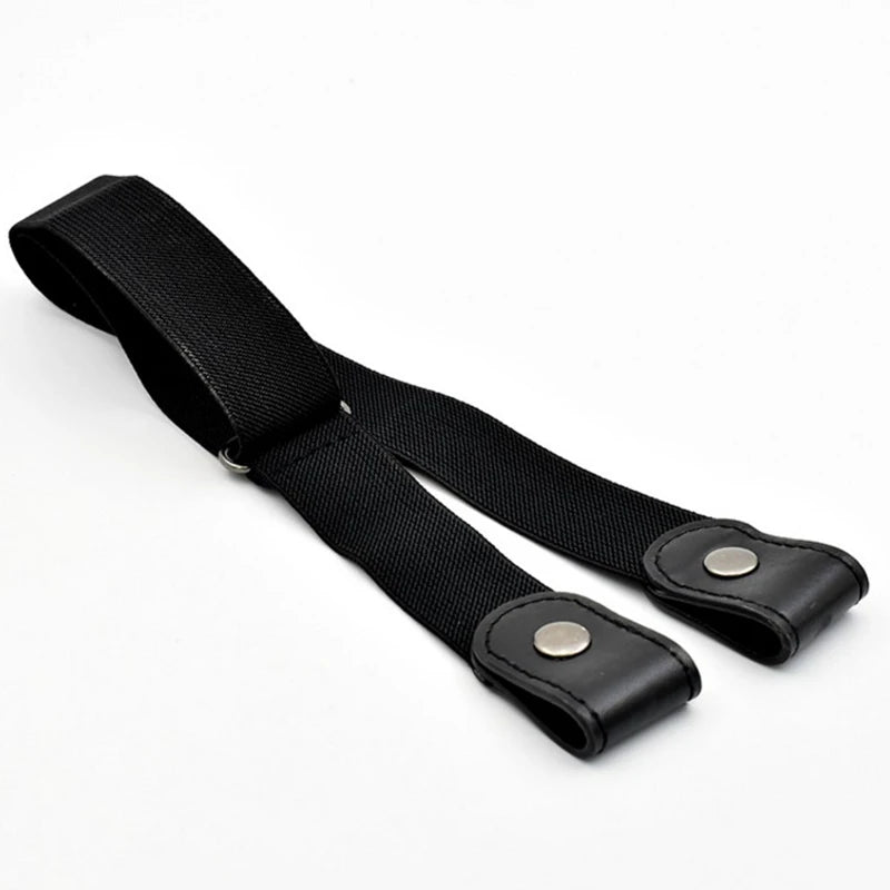 No Buckle Stretch Elastic Waist Belt Women Men Buckle-free Jean Pants Qme black 60-95cm