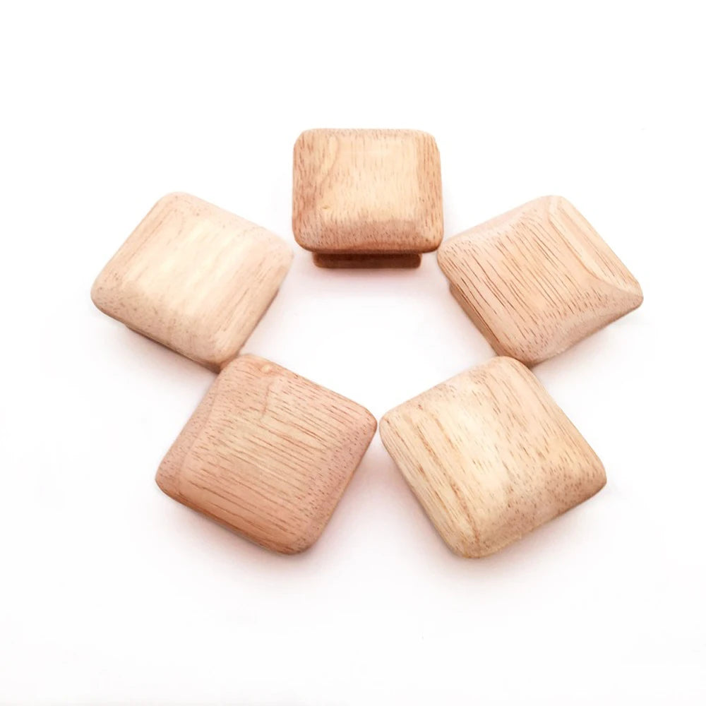 Wooden Drawer Knobs Cabinet Pulls Square Natural Wood Furniture Handles Single Hole Dressing Table Closet Door Knob with Screws Qme