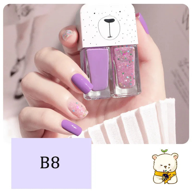 New 2 In 1 Candy Color Nail Polish Manicure Water-based Bright Scrub No Bake No Peeling Quick Dry Waterproof Lasting Nail Polish Qme B8