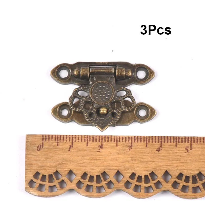 Vintage Brass Hardware Latch Hook Decorative Jewelry Box Hardware Wooden Boxes Furniture Buckle Clasp Lock Wood Case Hasp c2264 Qme 3pcs