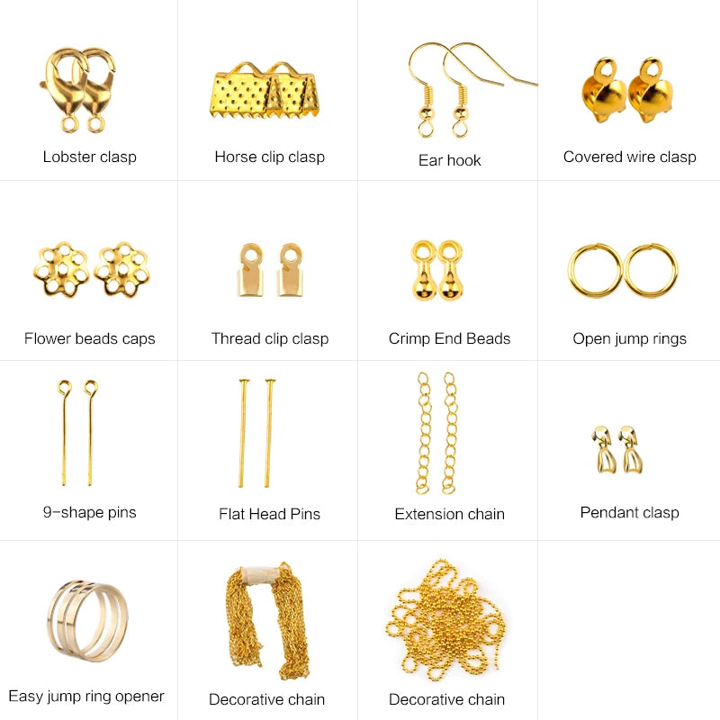 Jewelry Findings Tool Set Open Jump Ring/Lobster Clasp/Tail Chain/Clip Buckle/Drop Kit/Earring Hooks/ For DIY Jewelry Making Qme