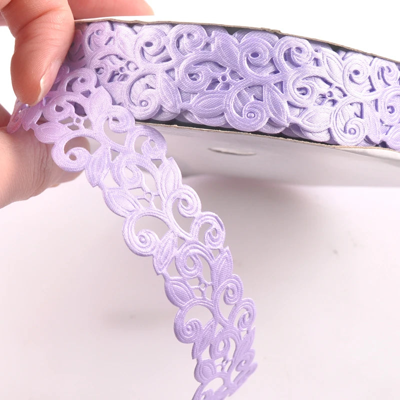 2.5cm Flower Ribbons For Crafts DIY Embroidered Decoration Sewing Accessories Scrapbooking Lace Ribbon Handmade Materials c2422 Qme 8 5 yards