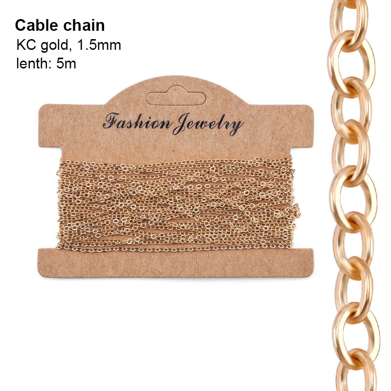 6 Types Jewelry Making Chains Plated Silver Gold Copper Cable Link Chains For DIY Jewelry Necklace Bracelet Crafts 5 Meters Qme Cable KC gold 1.5