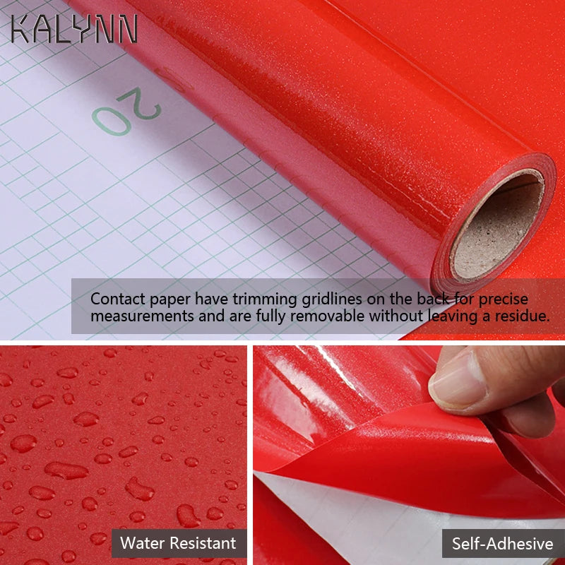 Shiny Red Contact Paper Vinyl Self Adhesive Wallpaper Kitchen Qme