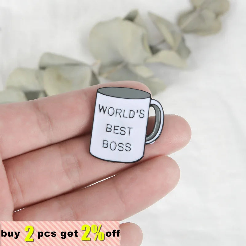Boss Mug Custom Enamel Pins Best Boss Ever Enamel Pins Coffee Cup Lapel Pins Brooches for Men Women Boss's Day Gift Wholesale Qme