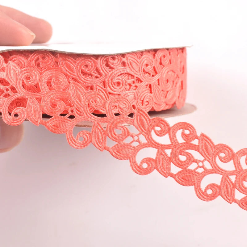 2.5cm Flower Ribbons For Crafts DIY Embroidered Decoration Sewing Accessories Scrapbooking Lace Ribbon Handmade Materials c2422 Qme 13 20 yards