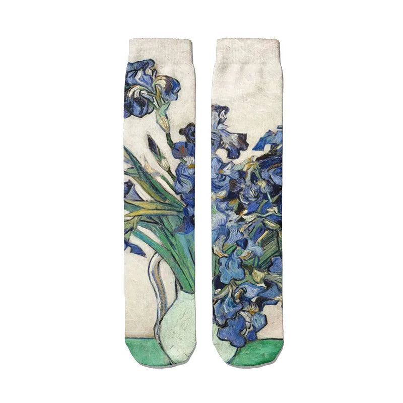 Van Gogh Mural World Famous Painting Sunflower Socks Men Novelty Qme style15