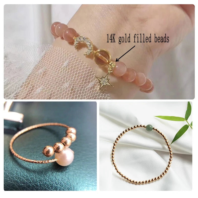 Wholesale 50PCS 2-4MM 14K Gold beads round smooth jewelry beads for bracelet&necklace making 14K Gold jewelry Findings Qme