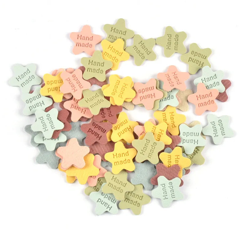 20Pcs/Lot Mixed Color Star Embossed leather Labels DIY Handmade Sewing Accessories For Kids Garment Bags Crafts Tags c3213 Qme Rndom mixed