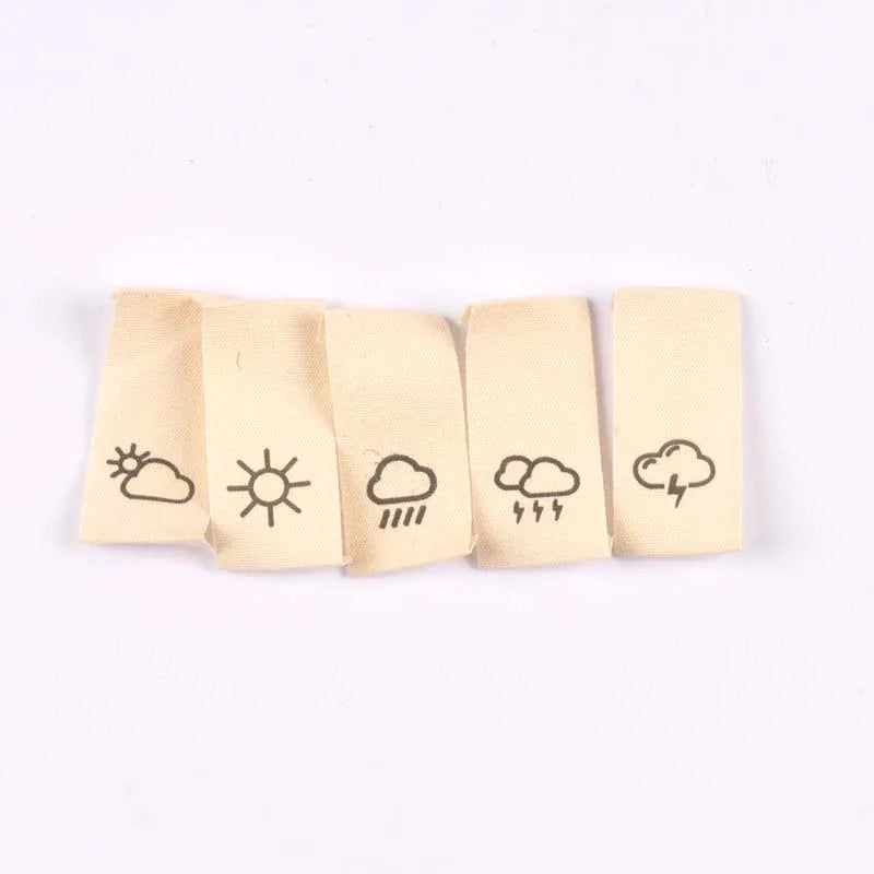 50pcs Cotton Woven Weather Pattern Beige Labels For Clothes Care Sewing Garment Accessories Bags Tags Washable 42x20mm c2440 Qme