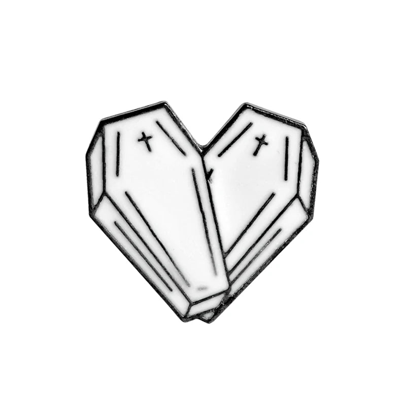 Gothic Dark Coffin Punk Enamel Pins Black Humor Brooches Badges Backpack Denim Shirt Lapel Pin Punk Dead Jewelry Gift Wholesale Qme heart