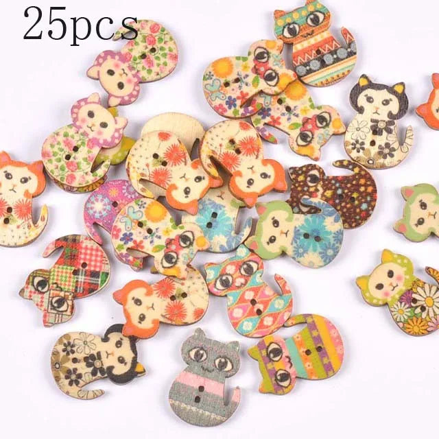 36 styles Cartoon Painting Wooden Buttons for Crafts Scrapbooking Sewing Clothes Button DIY Kid Apparel Supplies 15-35mm Qme m1893-1 25pcs