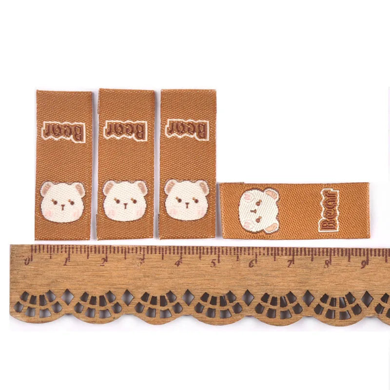 50Pcs Lovely Brown Bear Embroidery Labels For Sewing Accessories Bags Clothes Washable Care Tags Kids Garment Handmade DIY c3205 Qme 5