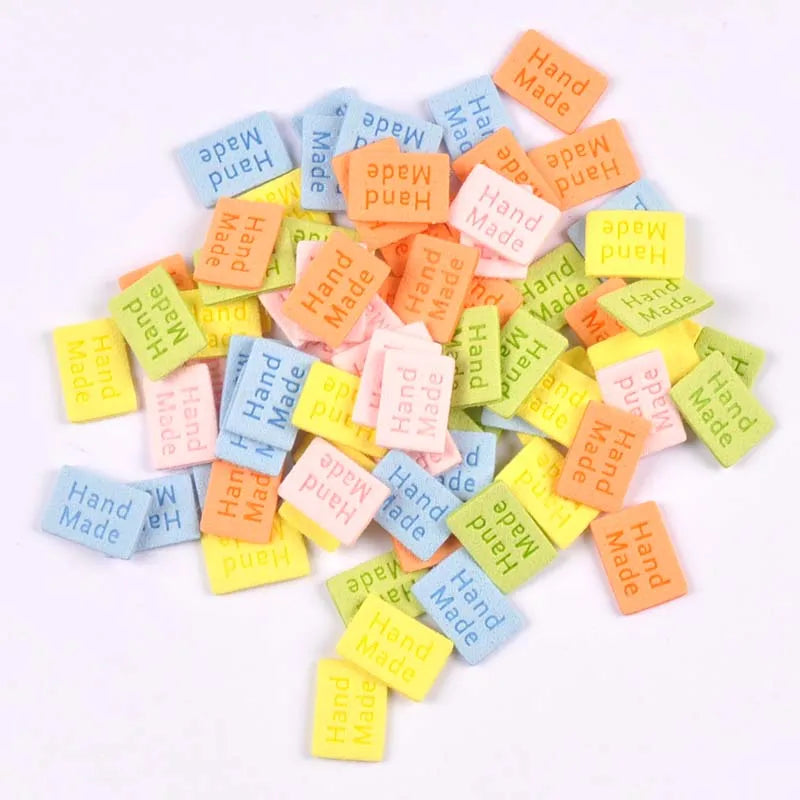 20Pcs Multicolor Flannelette Embossed Handmade Labels Sewing Accessories For Clothes Care Bags Garment Tags DIY Crafts 20x14mm Qme Mixed