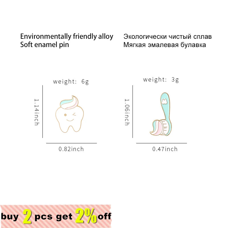Tooth and Brush Custom Lapel Enamel Pin Dental Badges Medical Brooches Cute Sweet Teeth Jewelry Gift for Nurse Dentist Wholesale Qme