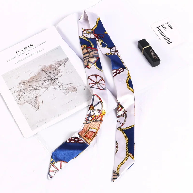 Print Flower Small Scarf Women Handle Bag Ribbons Fashion Head Long Qme SJ-S22