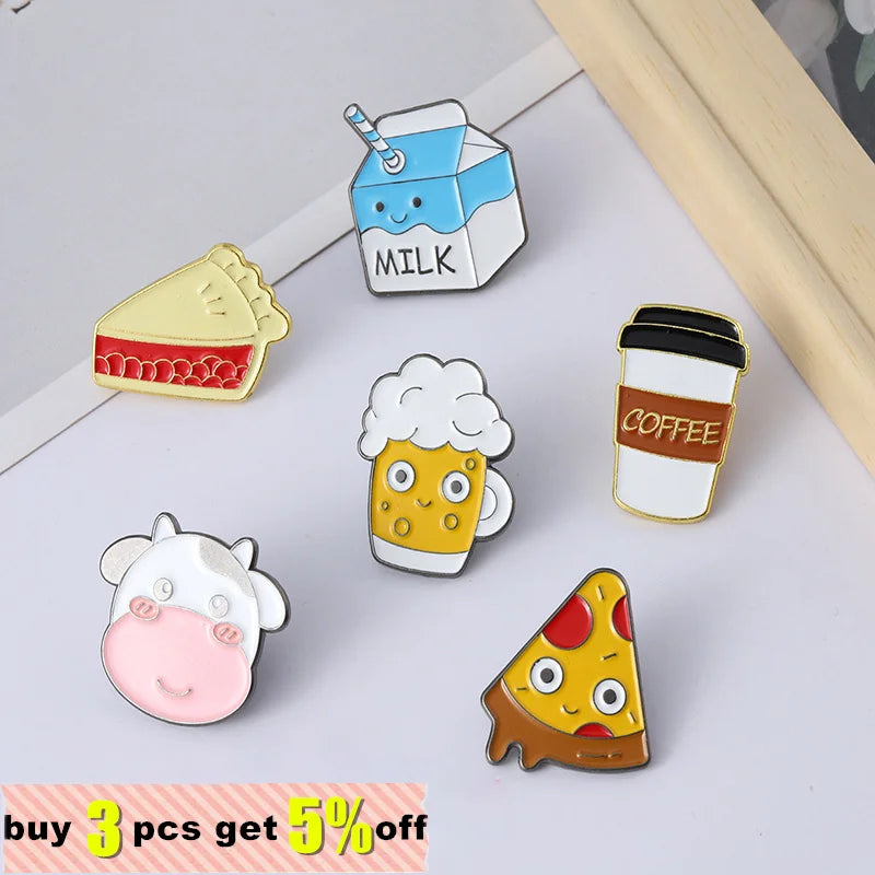Cartoon Enamel Pin Food Badge Milk Coffee Bread Sandwich Brooches for Women Cute Backpacks Lapel Pin Jewelry Gift Wholesale Qme