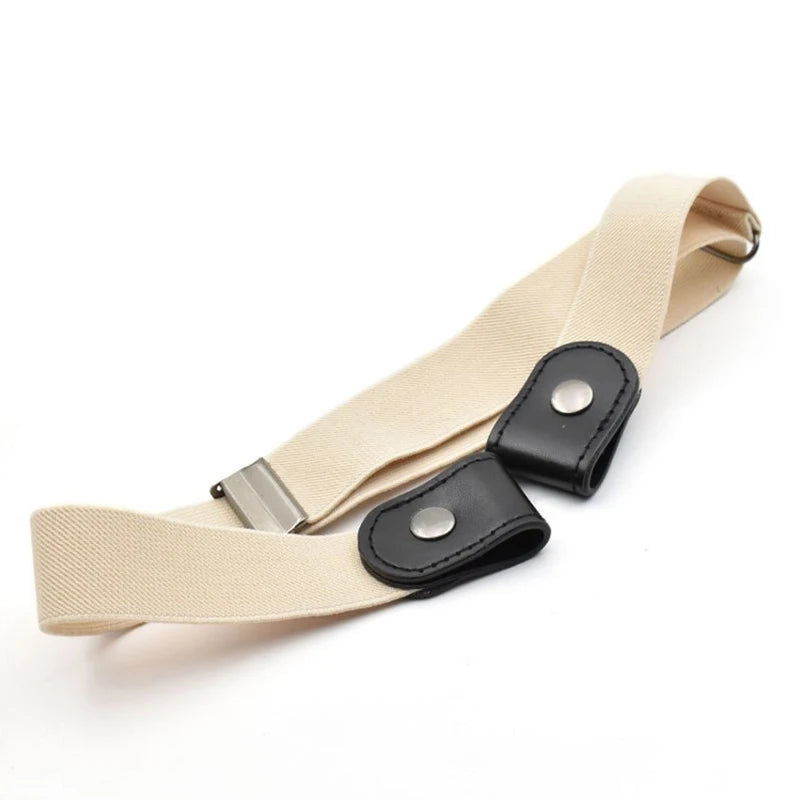 No Buckle Stretch Elastic Waist Belt Women Men Buckle-free Jean Pants Qme Beige 60-95cm