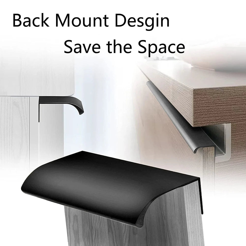 Hidden Furniture Drawer Handles Kitchen Cabinet Door Black Handle Aluminum Alloy Modern Style Finger Edge Wardrobe Pulls Qme