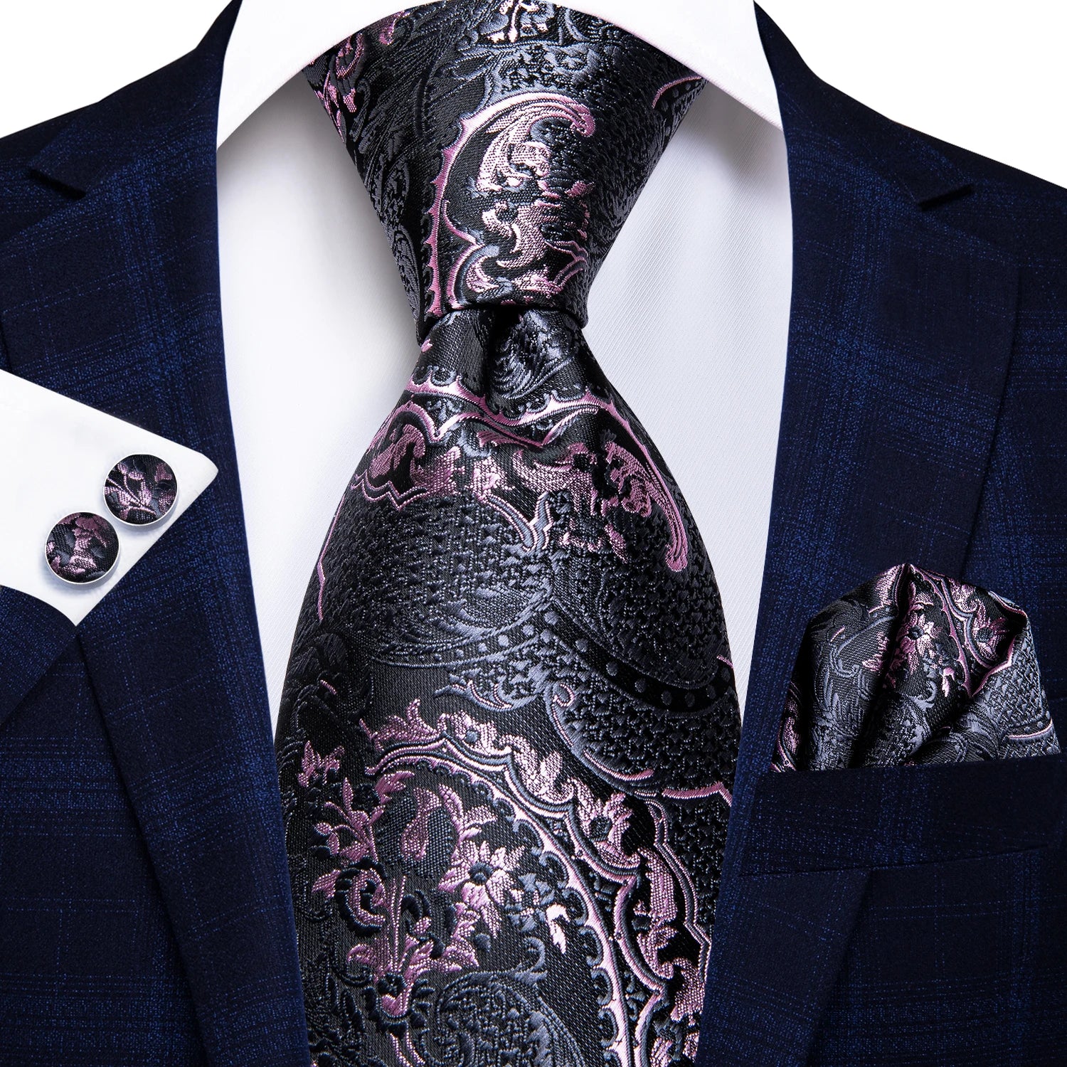 Luxury Mens Ties Floral Black Gold Paisley Red Blue Necktie Pocket