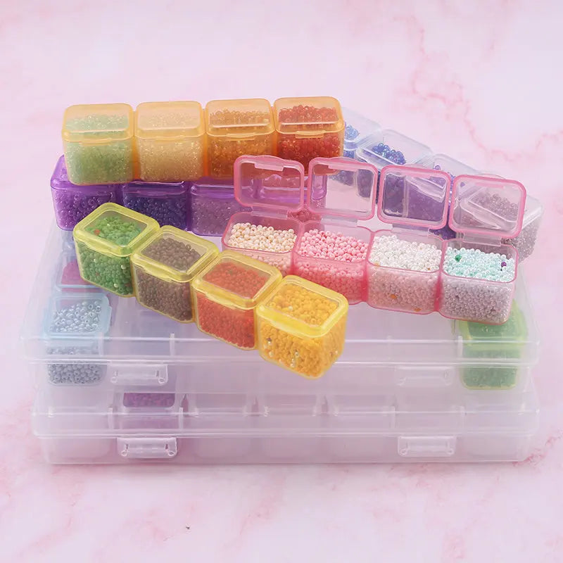 17.5x10.7x2.7CM Rectangle 28 Slots Jewelry Plastic Storage Box Rhinestone Beads Pill Earrings Storage Box Case Container Qme