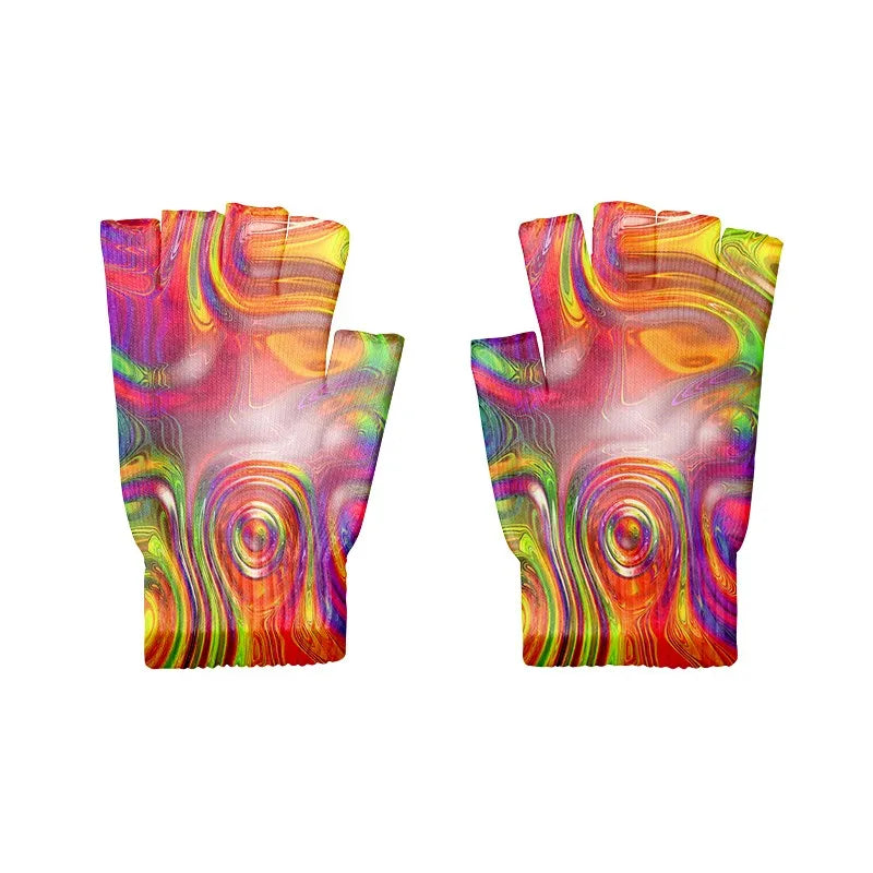 Adult Halloween Skeleton Skull Half Finger Gloves Stretch Knitted Qme style8 One Size China Mainland