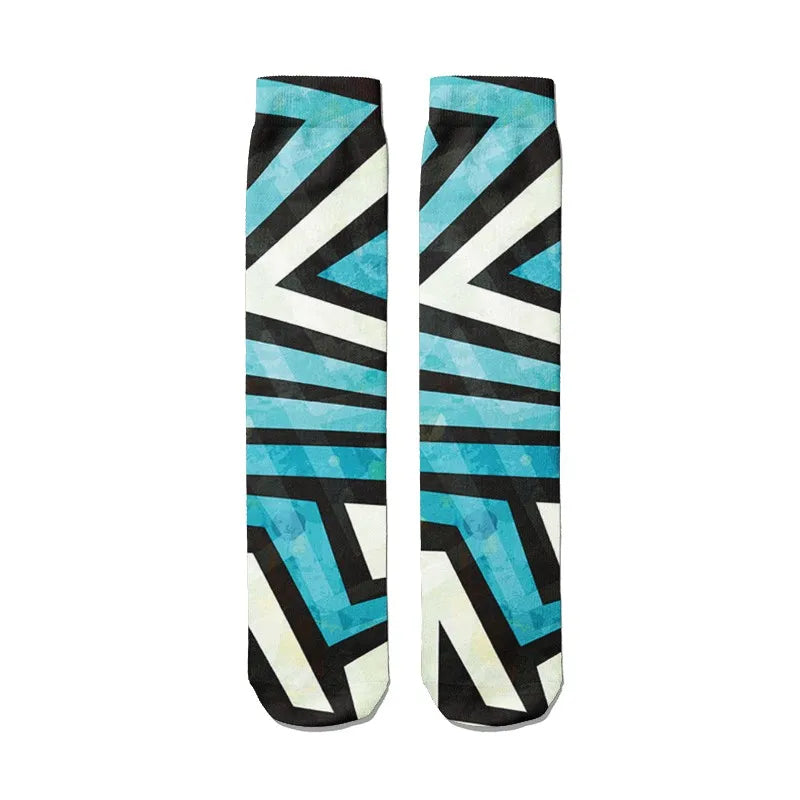 3D Graffiti Harajuku Hip Hop Thigh Socks Colorful Happy Funny Qme style4 One Size China Mainland