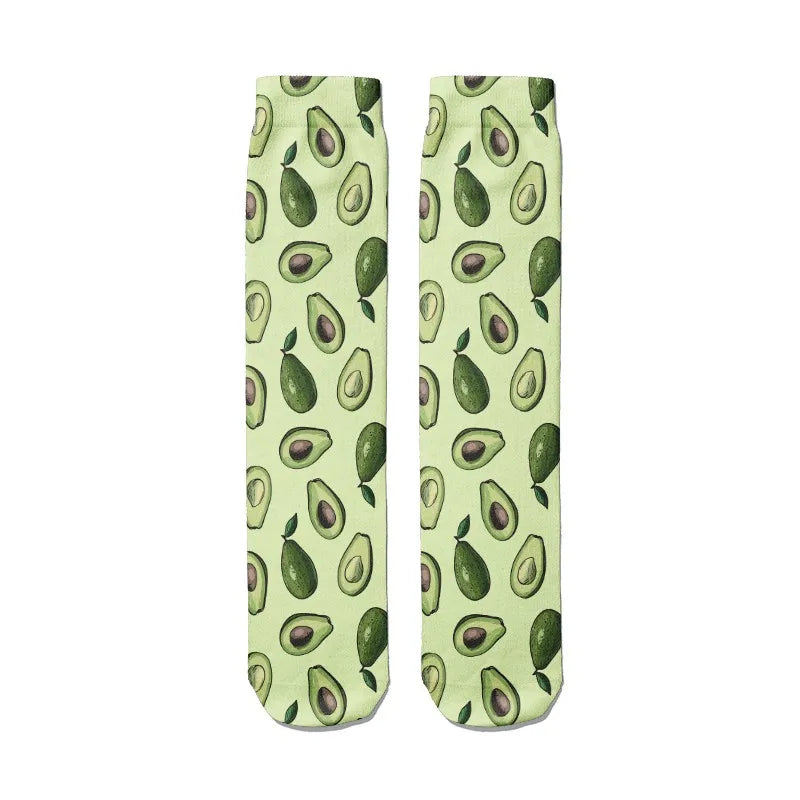 Kawaii Women Cotton Cartoon Fruit Straight Socks Avocado Breathable Qme style2 One Size China Mainland