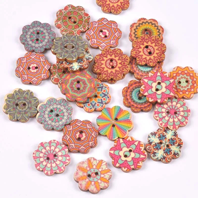 2 Hole Vintage Mixed Cartoon Painting Wooden Buttons For Clothes Sewing Crafts Scrapbooking DIY Kid Apparel Supplies 25pcs m1893 Qme 10